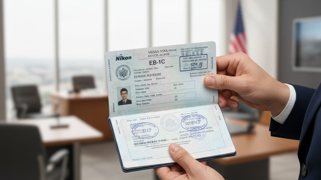 eb-1c visa stamp process at embassy - Professional illustration