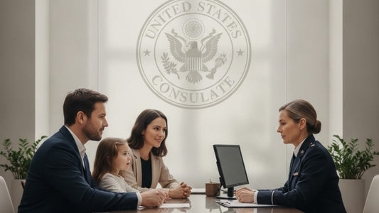 u visa visa interview at consulate - Professional illustration