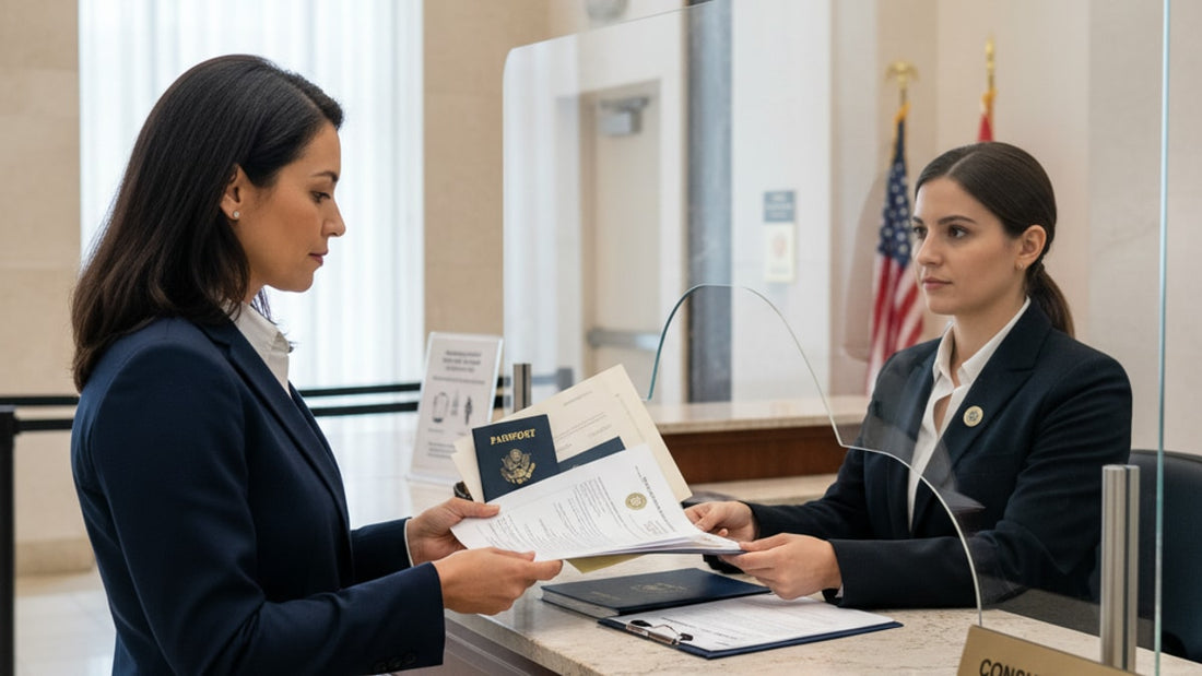 tn visa stamp process at embassy - Professional illustration