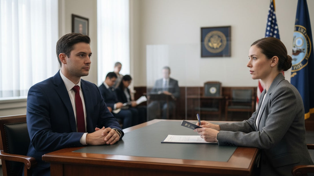 r-1 visa interview at consulate - Professional illustration