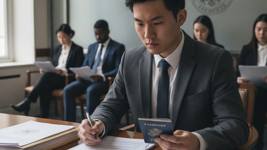 m-1 visa interview at consulate - Professional illustration