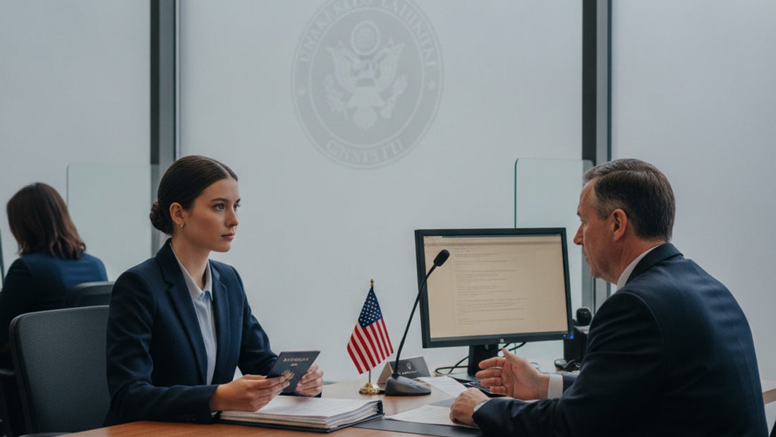 j-1 visa interview at consulate - Professional illustration