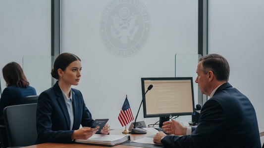 j-1 visa interview at consulate - Professional illustration