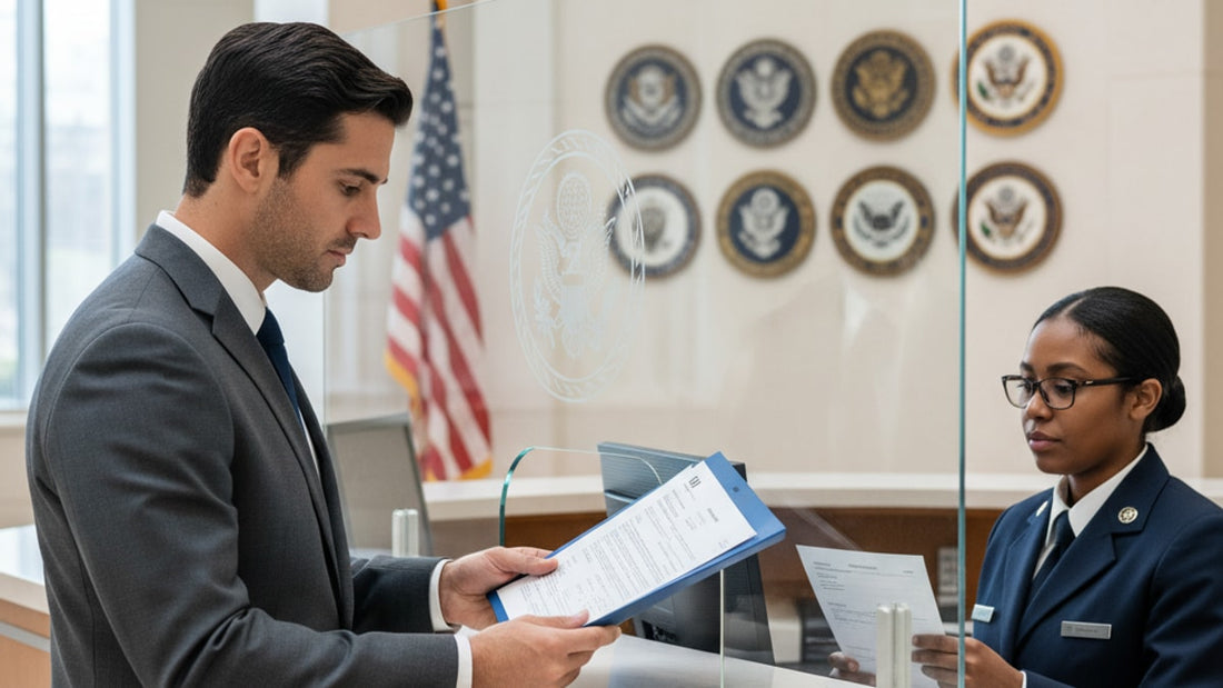 l-1b visa stamp process at embassy - Professional illustration
