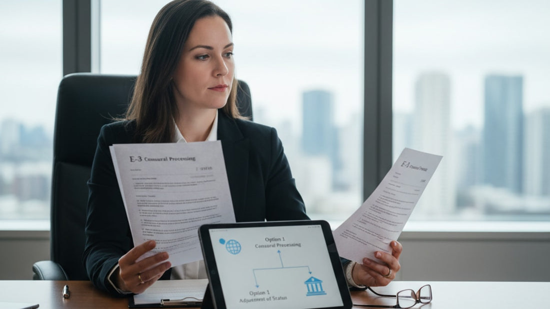 e-3 consular processing vs adjustment of status - Professional illustration