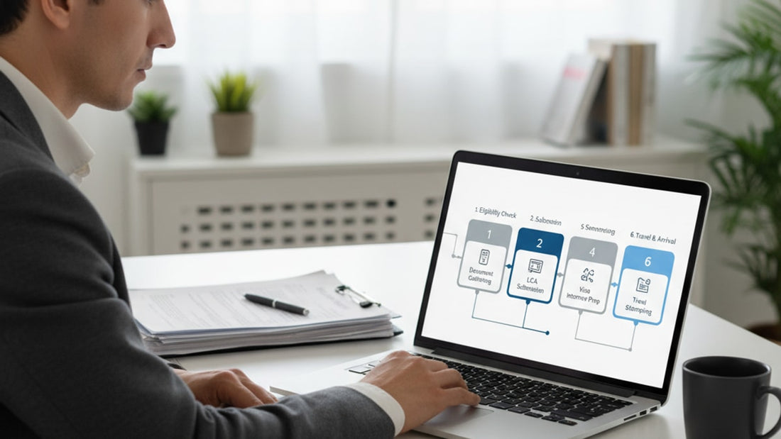 e-3 application process step by step - Professional illustration