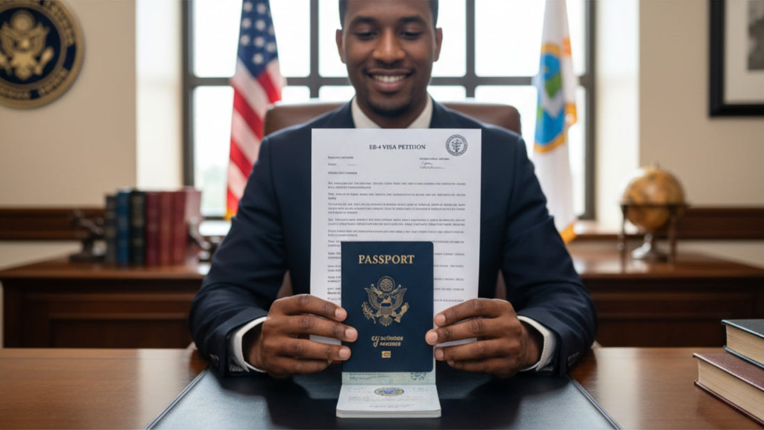 eb-4 visa stamp process at embassy - Professional illustration