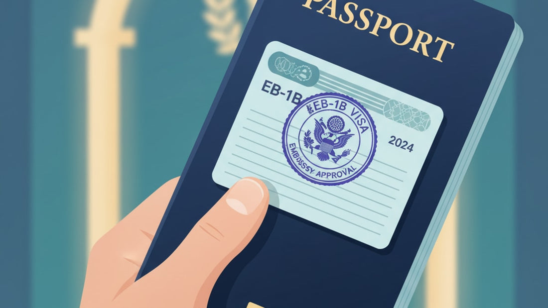 eb-1b visa stamp process at embassy - Professional illustration