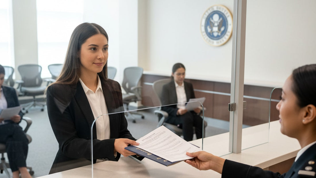 h-2b visa stamp process at embassy - Professional illustration