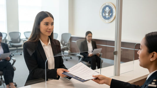 h-2b visa stamp process at embassy - Professional illustration
