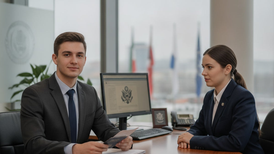 sijs visa interview at consulate - Professional illustration