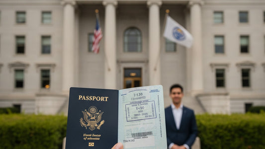 i-130 visa stamp process at embassy - Professional illustration