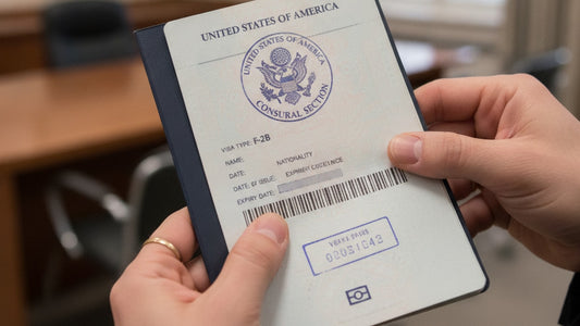 f-2b visa stamp process at embassy - Professional illustration