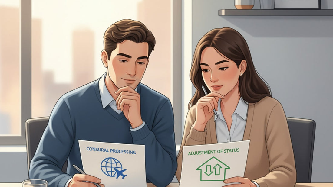 l-1a consular processing vs adjustment of status - Professional illustration