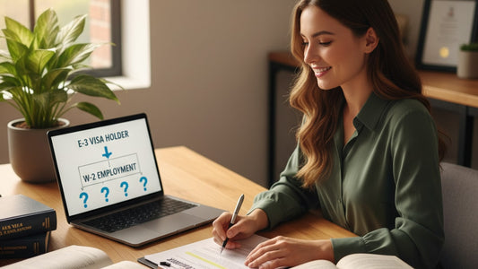 Blog Post: Can an E-3 Visa Holder Work on a W-2? - Professional illustration
