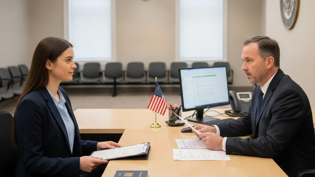 k-1 visa interview at consulate - Professional illustration