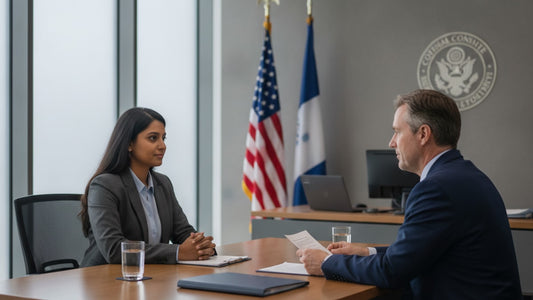 i-485 visa interview at consulate - Professional illustration