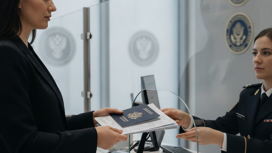 b-1/b-2 visa stamp process at embassy - Professional illustration