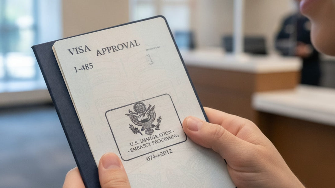 i-485 visa stamp process at embassy - Professional illustration